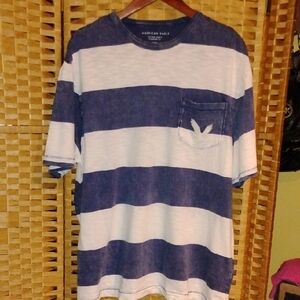 American Eagle Outfitters Navy and White Striped Tee
